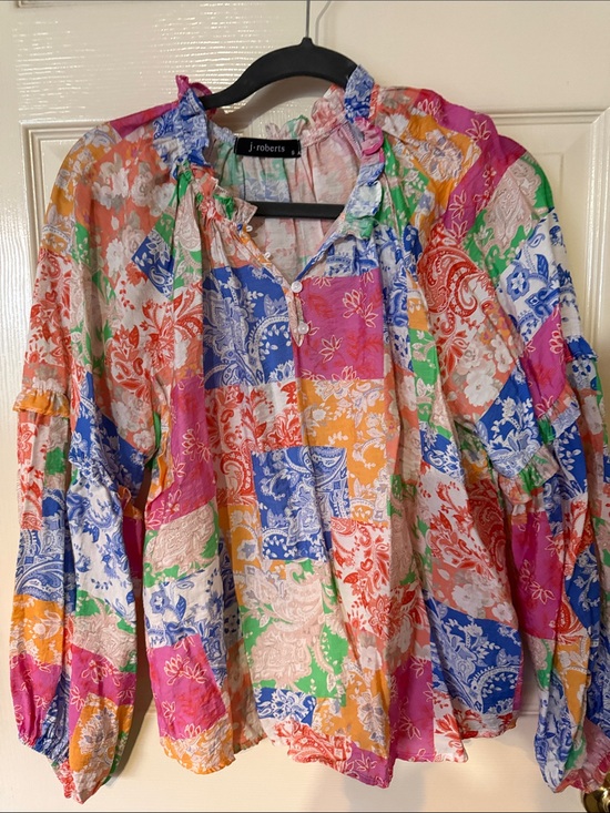 Tops - J. Roberts Multicolor Patchwork Paisley Blouse